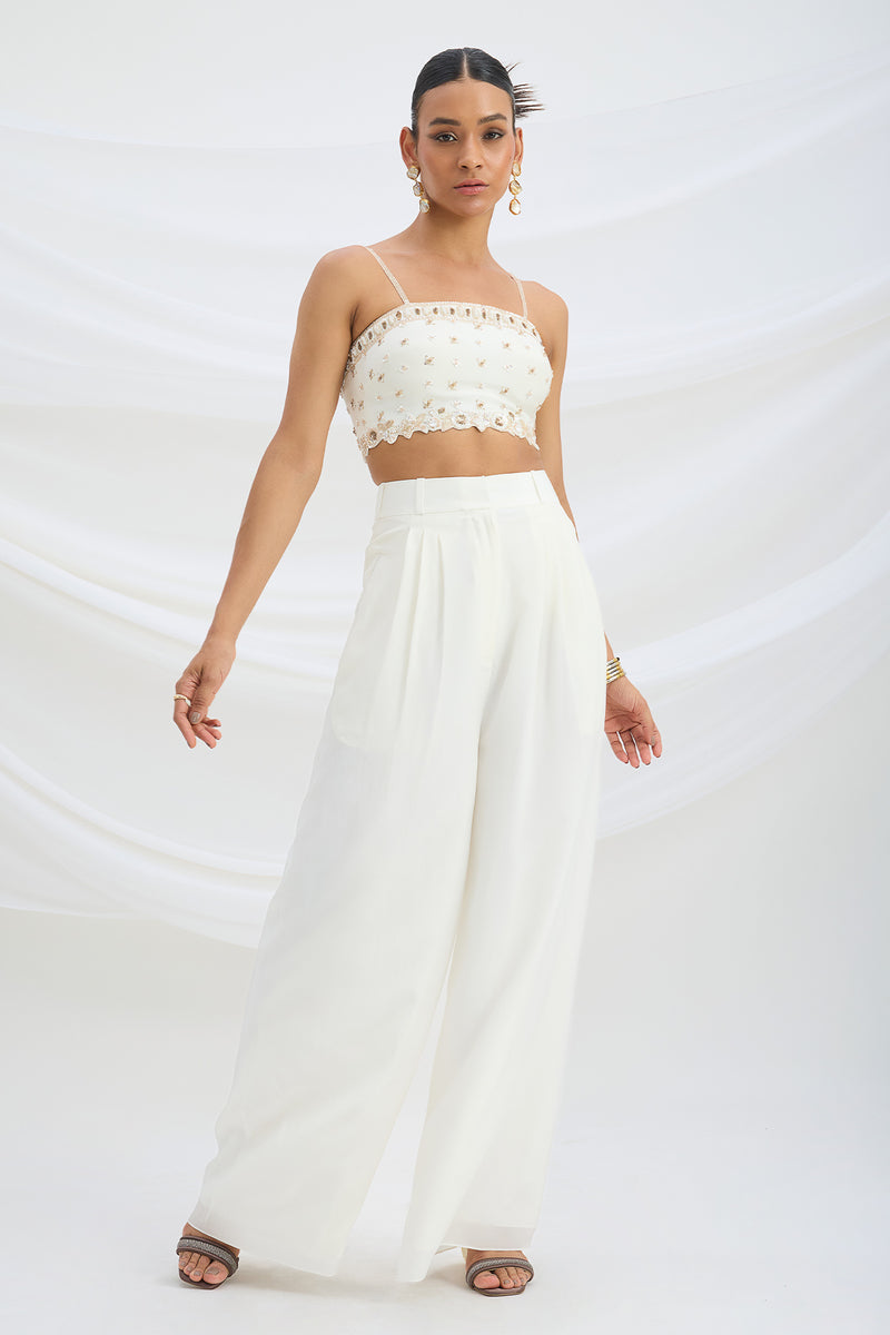 IVORY EMBROIDERED CROP TOP AND BOTTOM