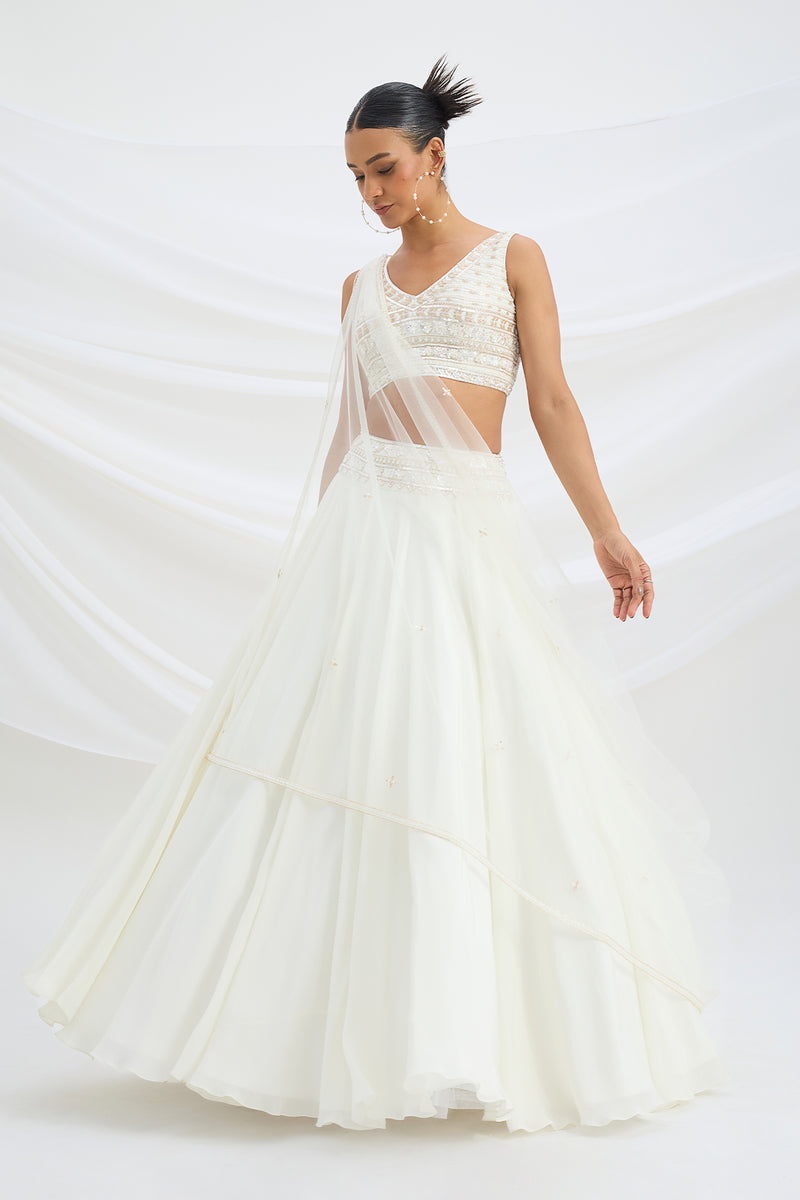 IVORY LEHENGA WITH EMBROIDERED STITCHED BLOUSE AND DUPATTA