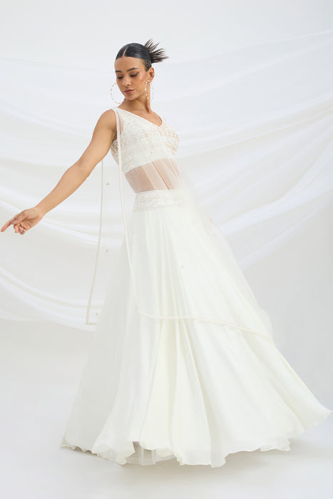 IVORY LEHENGA WITH EMBROIDERED STITCHED BLOUSE AND DUPATTA