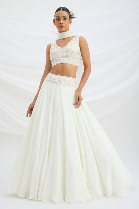 IVORY LEHENGA WITH EMBROIDERED STITCHED BLOUSE AND DUPATTA