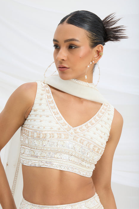 IVORY LEHENGA WITH EMBROIDERED STITCHED BLOUSE AND DUPATTA