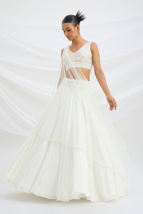 IVORY LEHENGA WITH EMBROIDERED STITCHED BLOUSE AND DUPATTA