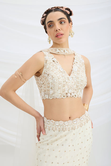 BEIGE SHARARA WITH EMBROIDERED PEPLUM TOP AND DUPATTA