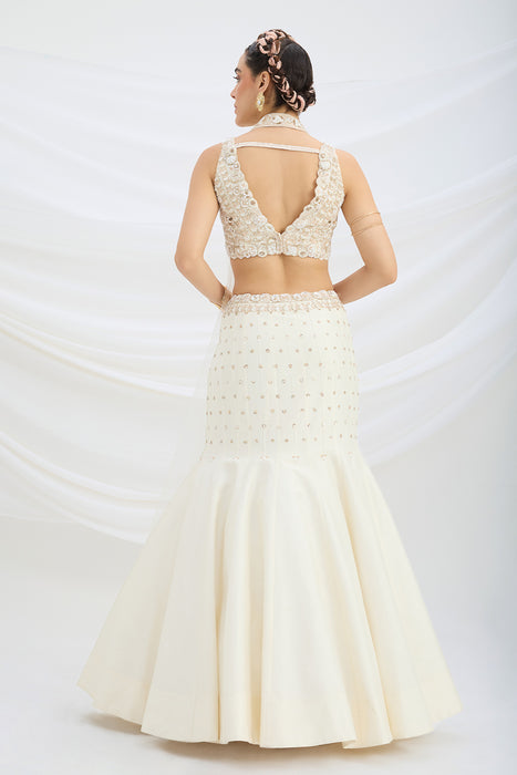 BEIGE SHARARA WITH EMBROIDERED PEPLUM TOP AND DUPATTA