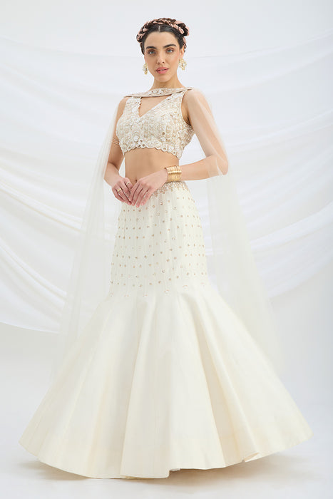 BEIGE SHARARA WITH EMBROIDERED PEPLUM TOP AND DUPATTA