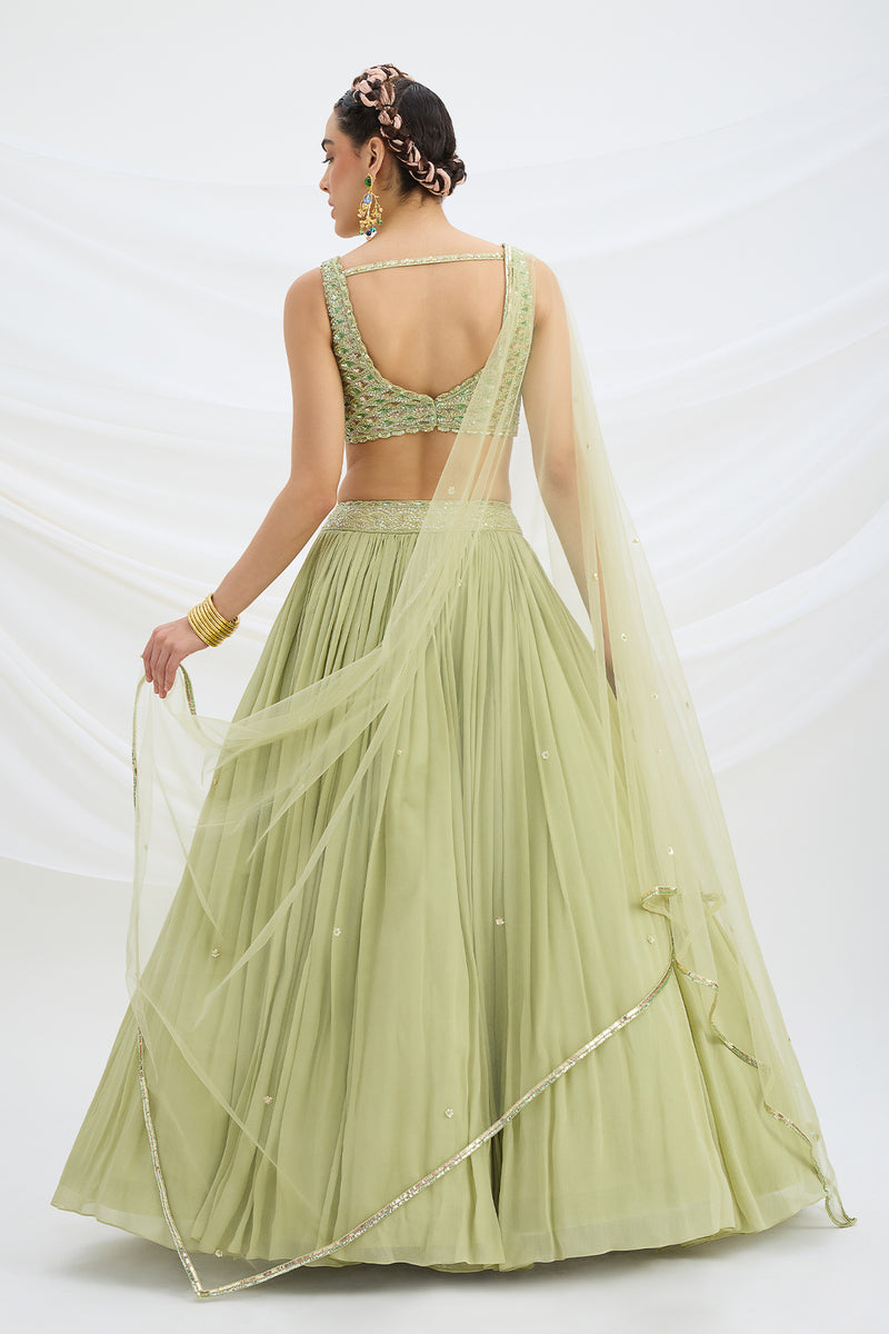 PISTA GREEN LEHENGA WITH EMBROIDERED AND DUPATTA