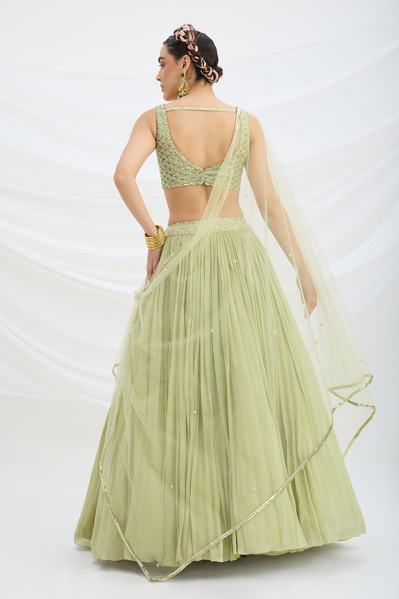 PISTA GREEN LEHENGA WITH EMBROIDERED AND DUPATTA