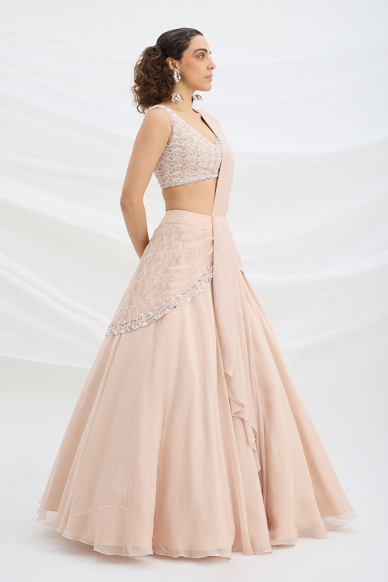 LIGHT PINK EMBROIDERED LEHENGA WITH BLOUSE AND ATTACHED DUPATTA