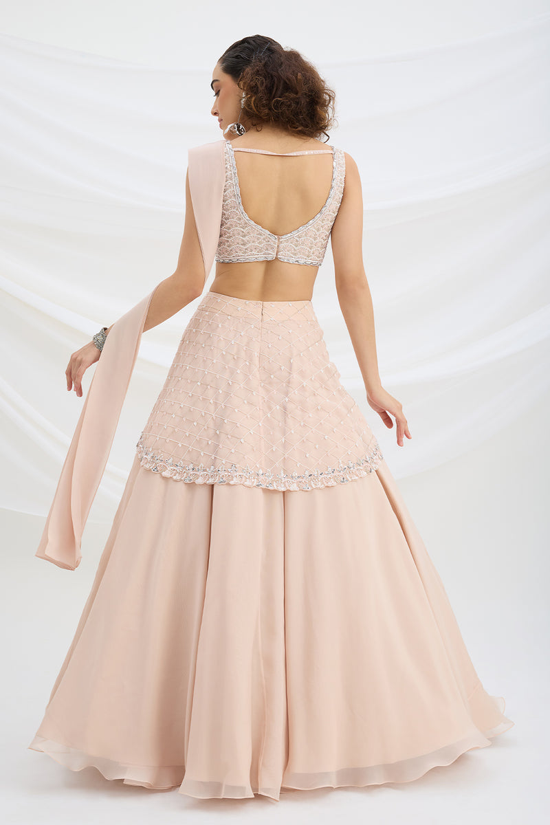 LIGHT PINK EMBROIDERED LEHENGA WITH BLOUSE AND ATTACHED DUPATTA