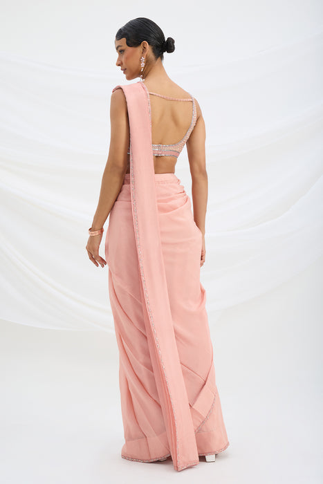 PEACH PINK SET SAREE WITH EMBROIDERED BLOUSE