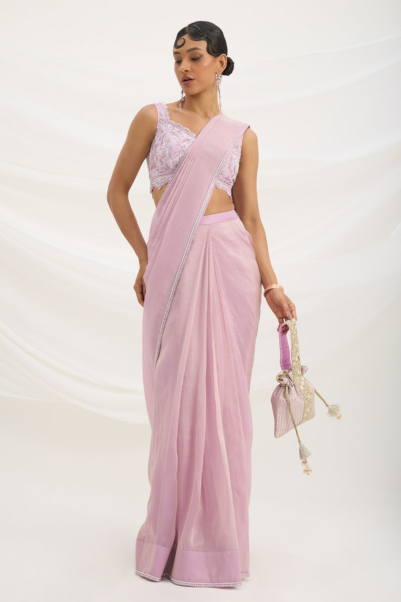 LILAC DRAPE SET SAREE WITH EMBROIDERED BLOUSE