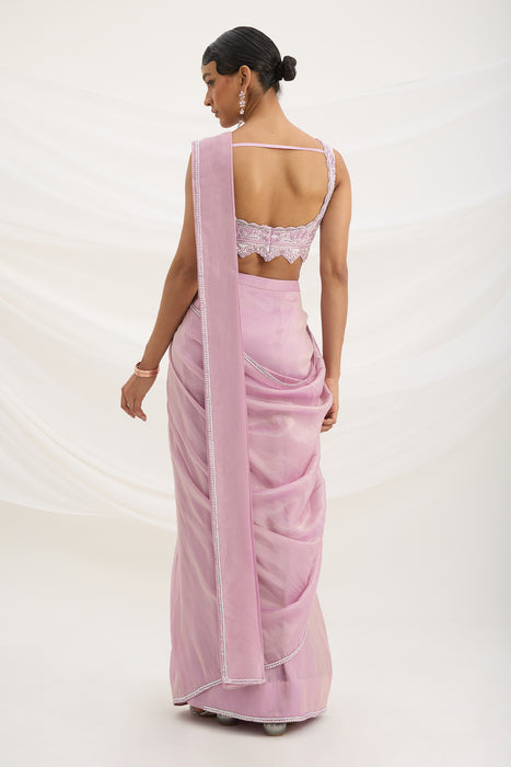 LILAC DRAPE SET SAREE WITH EMBROIDERED BLOUSE