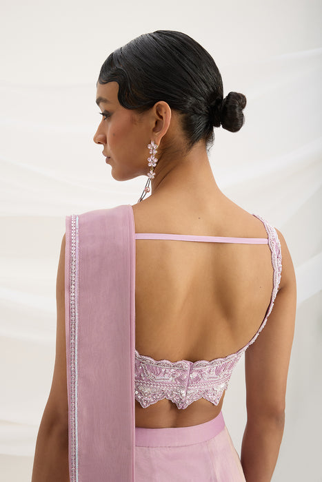 LILAC DRAPE SET SAREE WITH EMBROIDERED BLOUSE