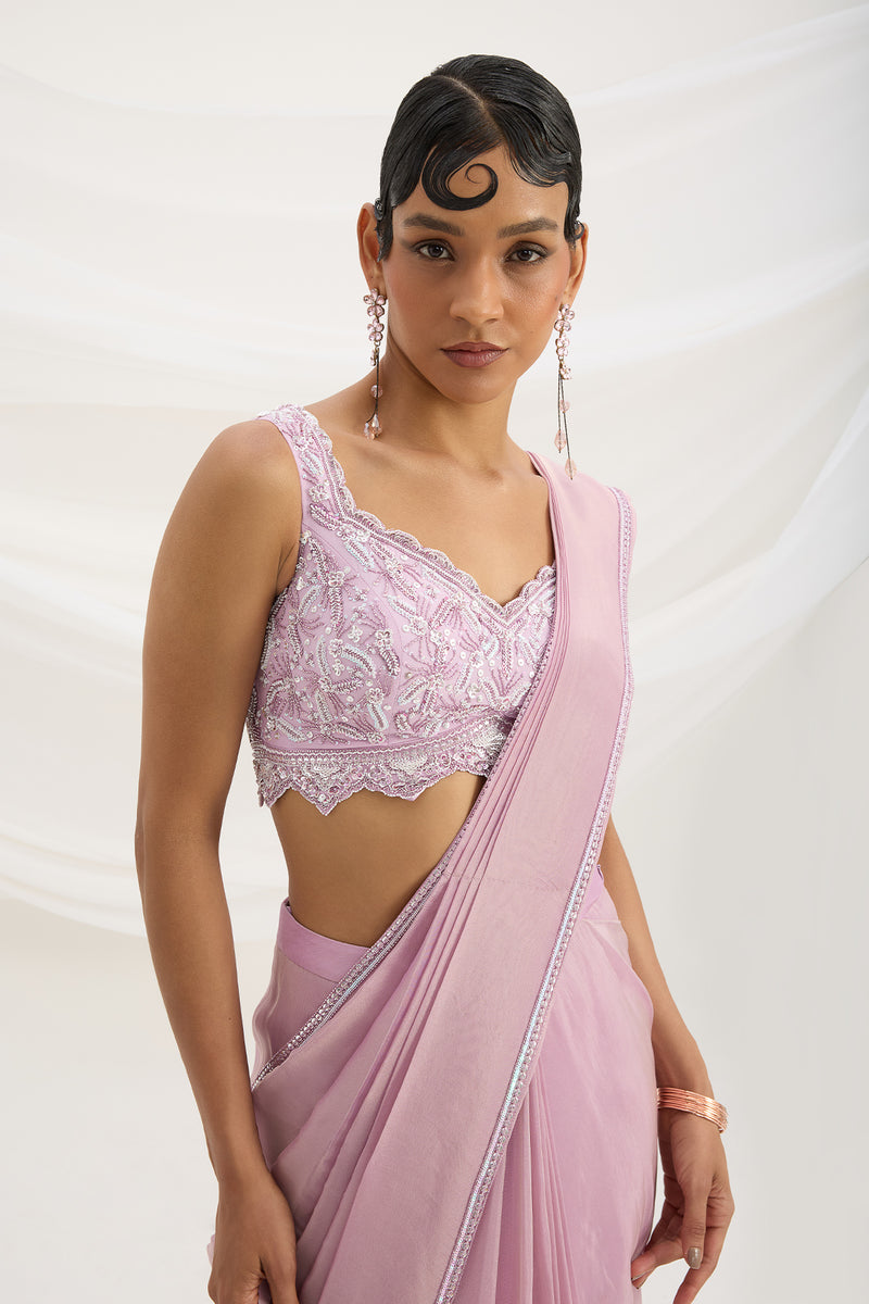 LILAC DRAPE SET SAREE WITH EMBROIDERED BLOUSE