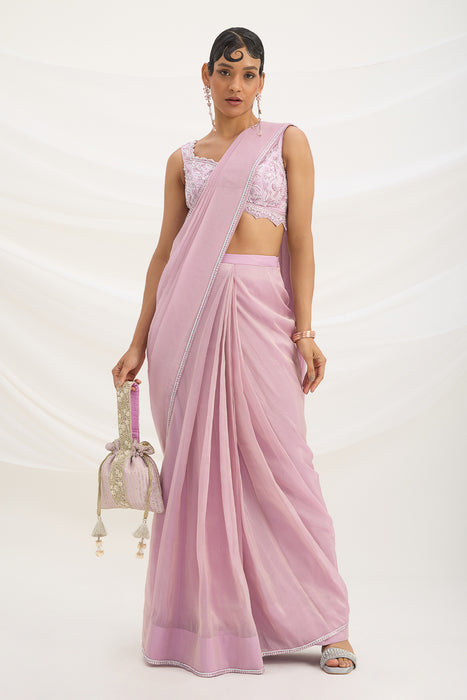 LILAC DRAPE SET SAREE WITH EMBROIDERED BLOUSE