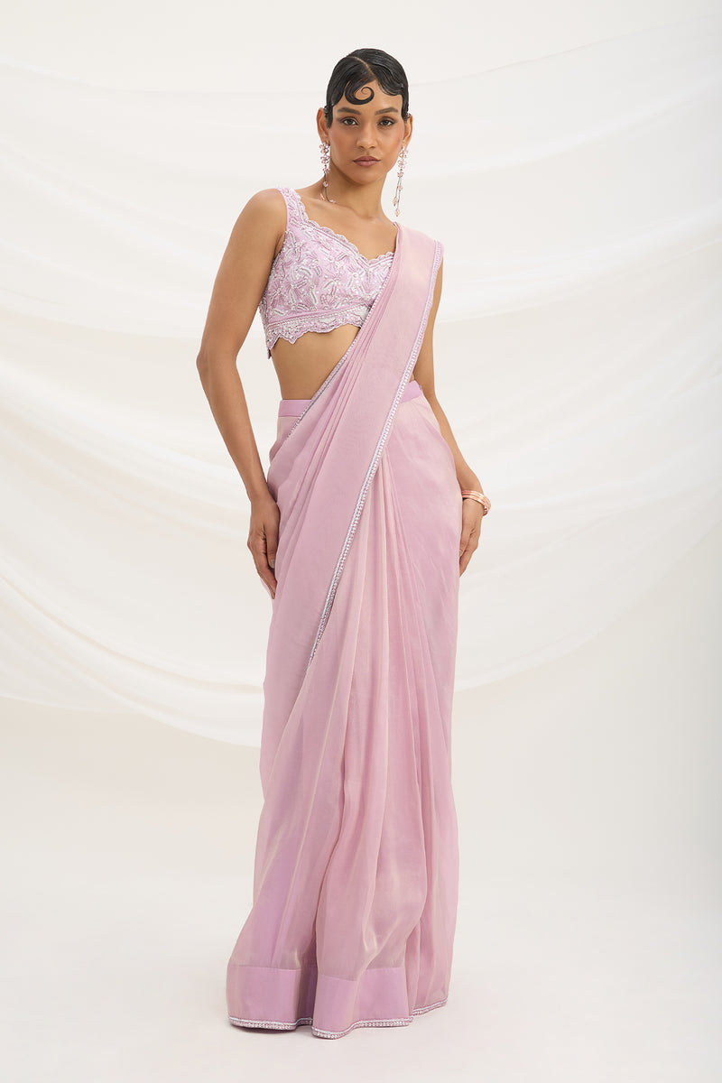 LILAC DRAPE SET SAREE WITH EMBROIDERED BLOUSE
