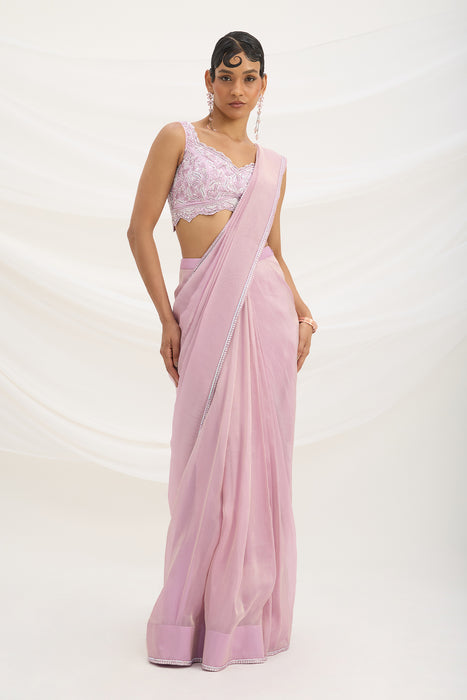 LILAC DRAPE SET SAREE WITH EMBROIDERED BLOUSE