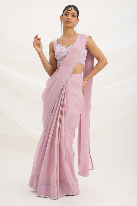 LILAC DRAPE SET SAREE WITH EMBROIDERED BLOUSE