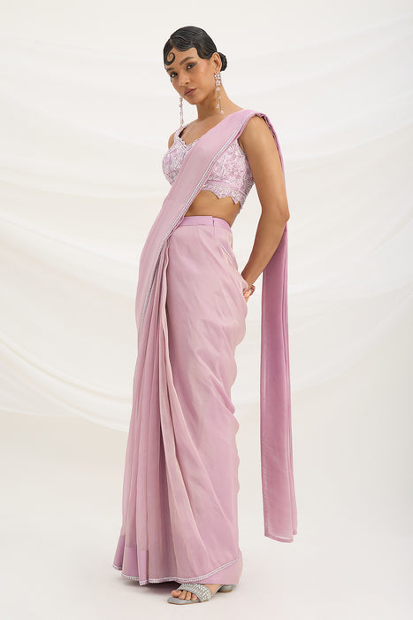 LILAC DRAPE SET SAREE WITH EMBROIDERED BLOUSE