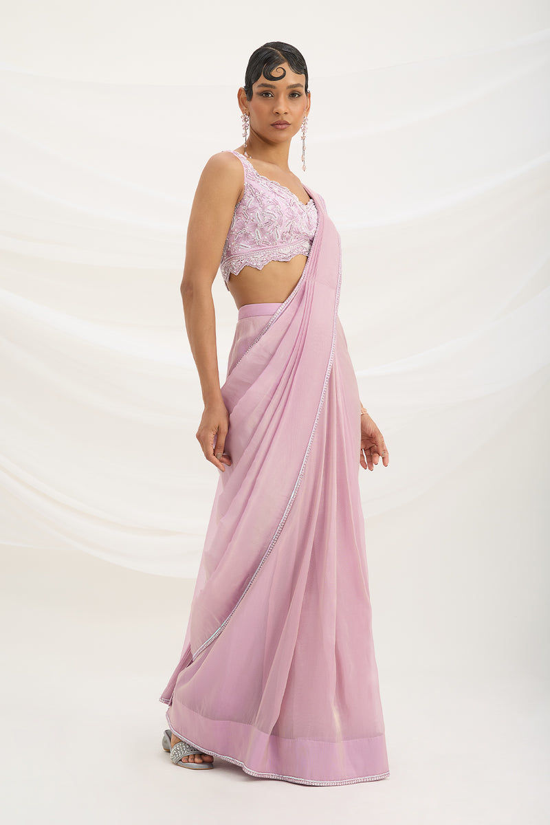LILAC DRAPE SET SAREE WITH EMBROIDERED BLOUSE