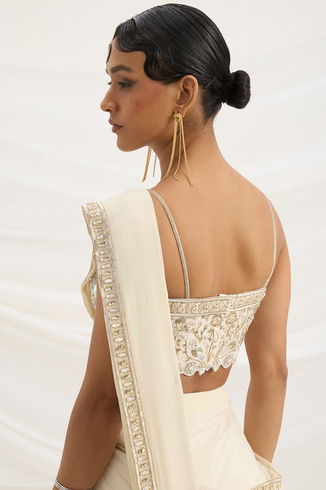 BEIGE DRAPE SET SAREE WITH EMBROIDERED BLOUSE