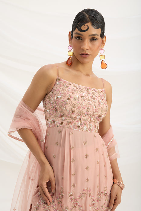PEACH PINK SHARARA WITH EMBROIDERED TOP AND DUPATTA