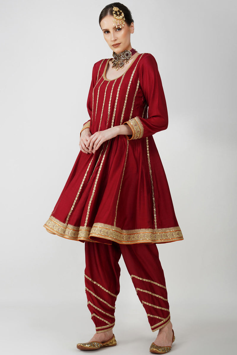 mahroon -rustic Charm Frock-Style Anarkali Suit Set