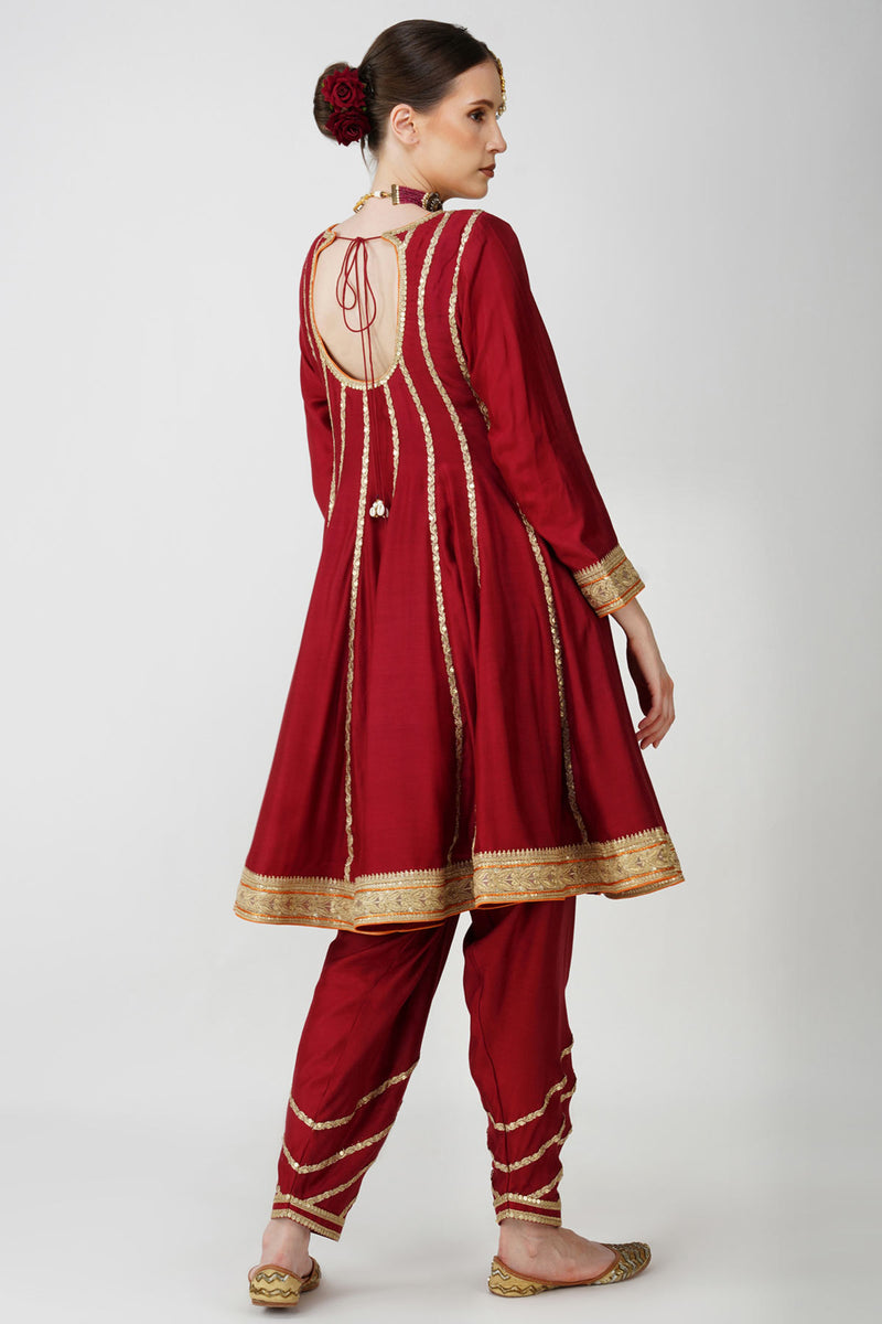 mahroon -rustic Charm Frock-Style Anarkali Suit Set