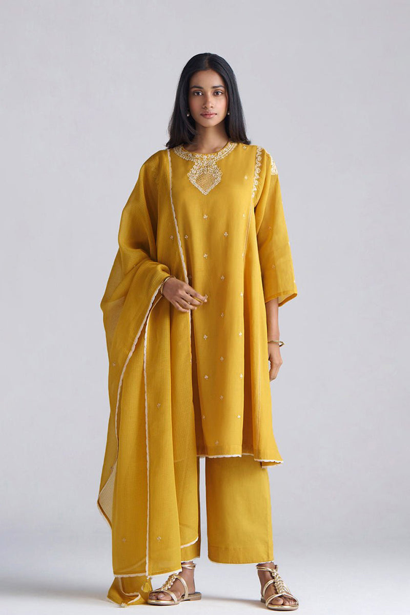 Mango Mojito Mul-Chanderi Embroidered Kurta Set