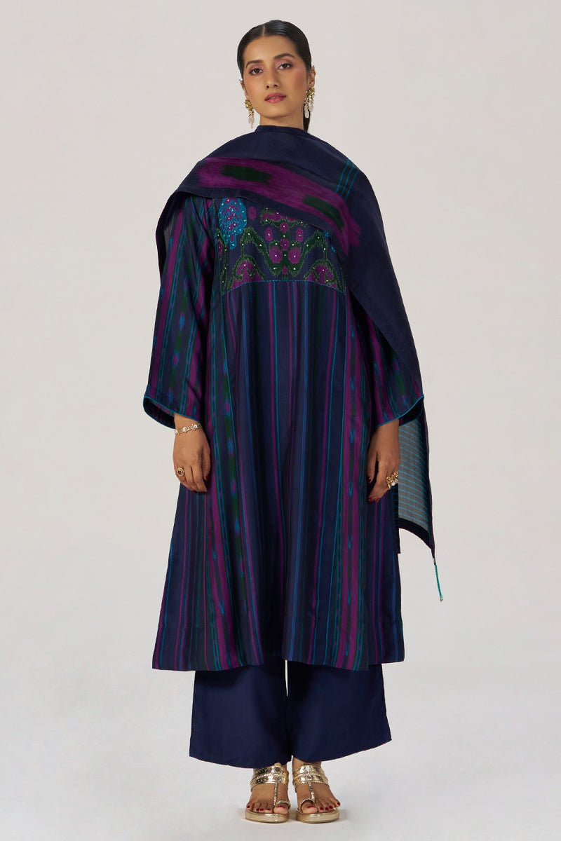 Medieval Blue Silk Festive Kurta Set