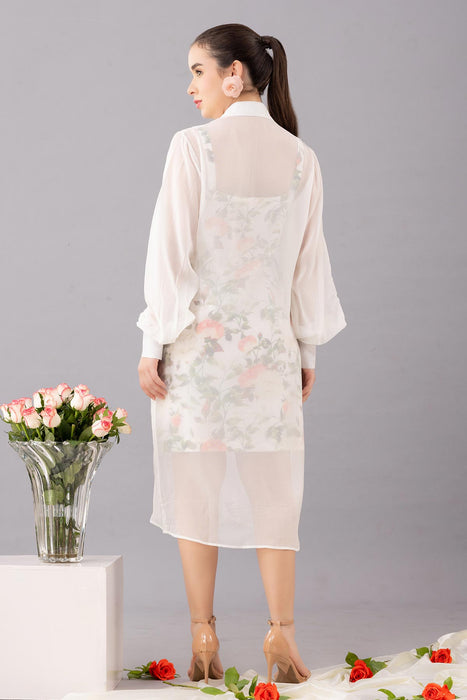 Mid length organza shirt  dress with printed inner