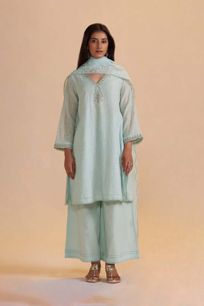 Misty Blue Chanderi Festive Kurta Set