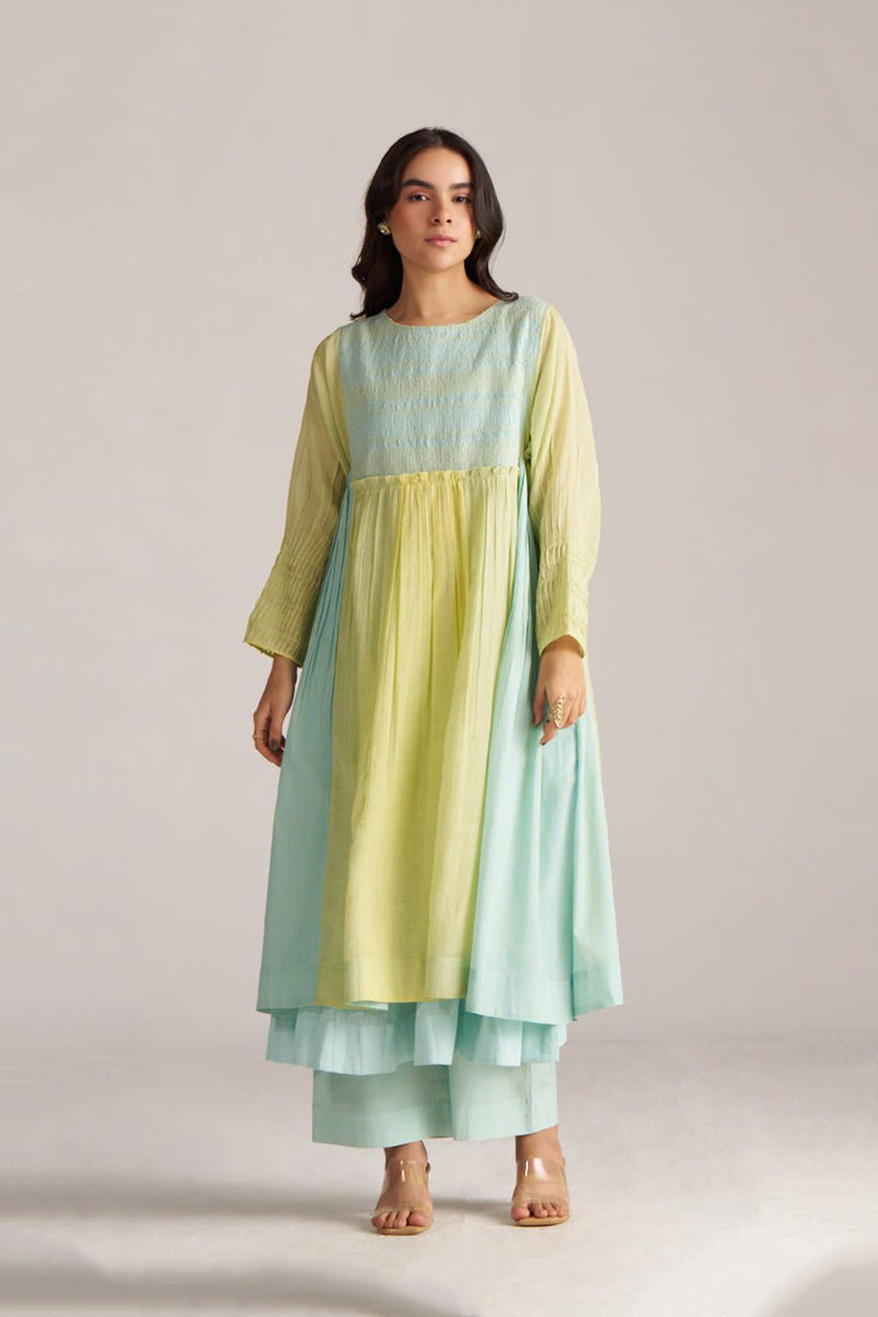 Morning Mist Blue and Celery Green-Yellow Co-ord Set