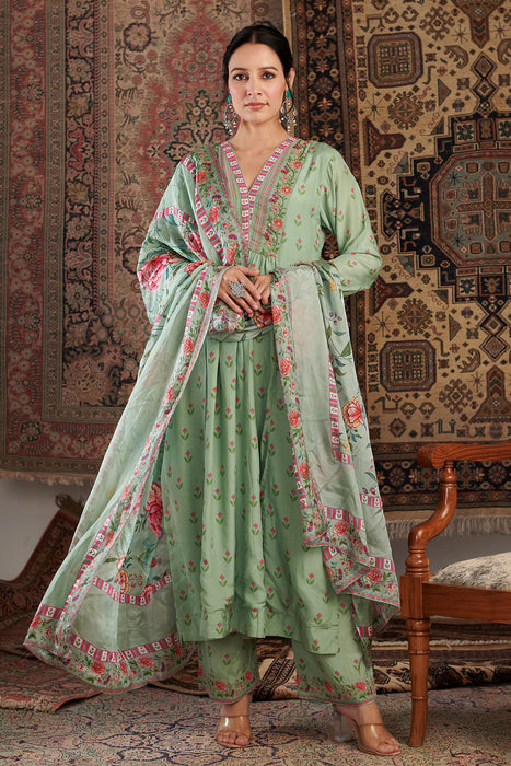 Gul Embroidered Mint Green Kurta Set of 3