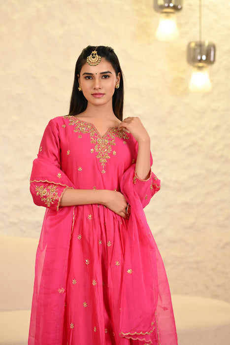Hot Pink Kurta W/Pant & Dupatta Set