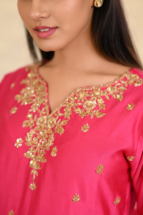 Hot Pink Kurta W/Pant & Dupatta Set