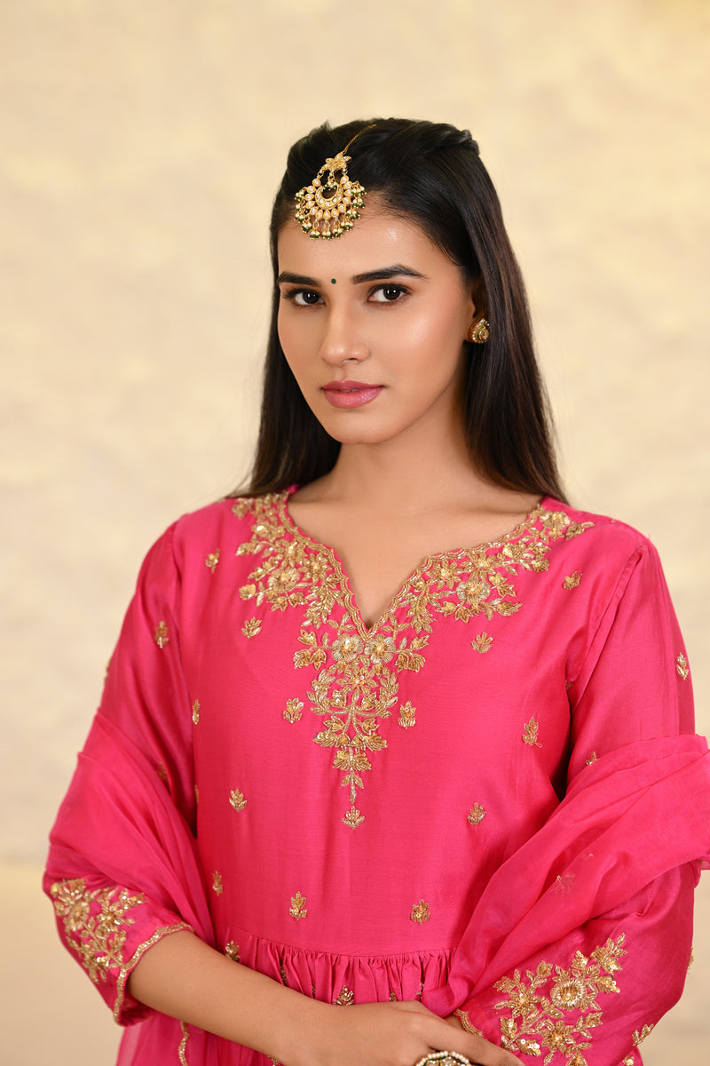 Hot Pink Kurta W/Pant & Dupatta Set