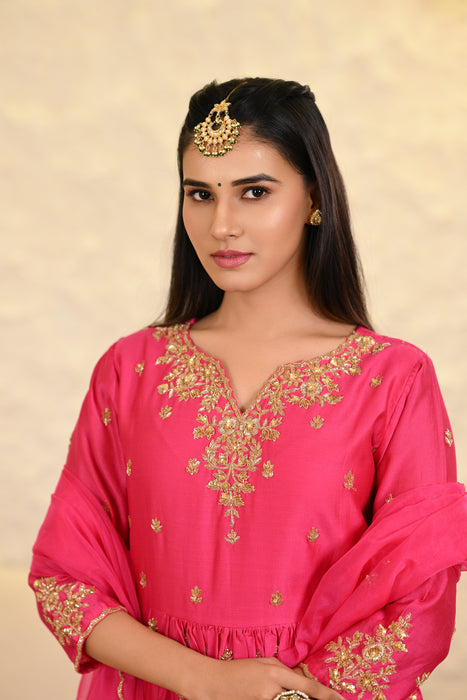 Hot Pink Kurta W/Pant & Dupatta Set