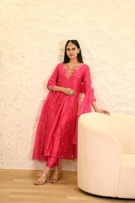 Hot Pink Kurta W/Pant & Dupatta Set