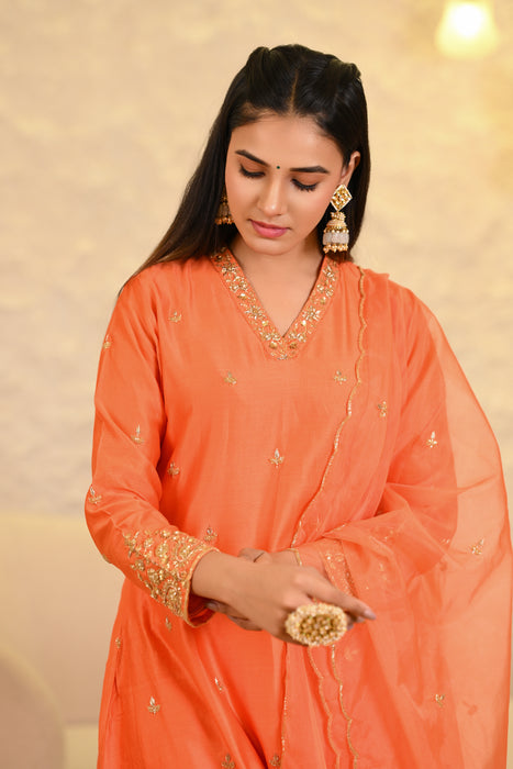 Orange Straight Kurta W/Pant & Dupatta Set