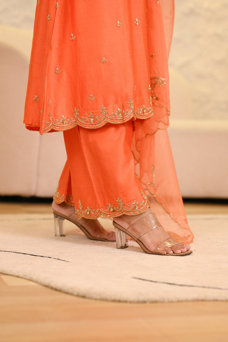 Orange Straight Kurta W/Pant & Dupatta Set