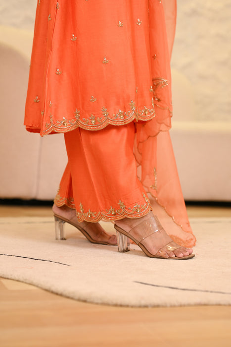 Orange Straight Kurta W/Pant & Dupatta Set