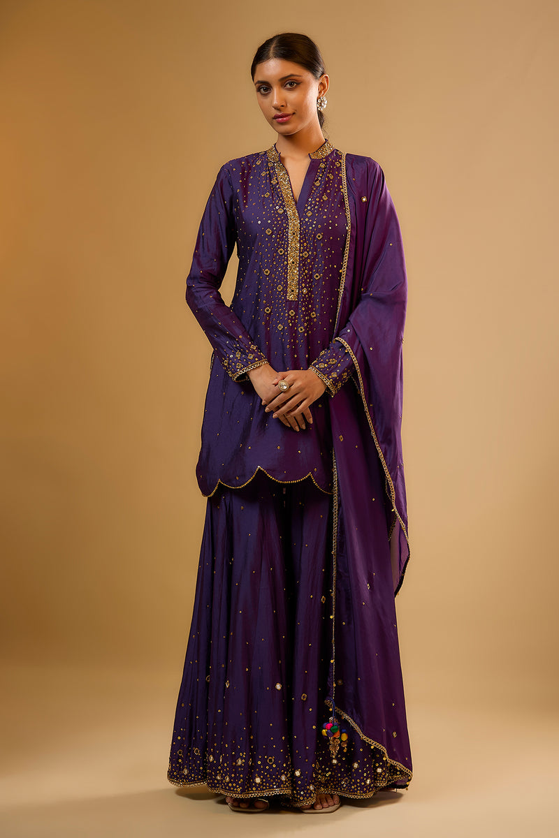 Nazakat Purple Heavy Mirror Work Sharara Set