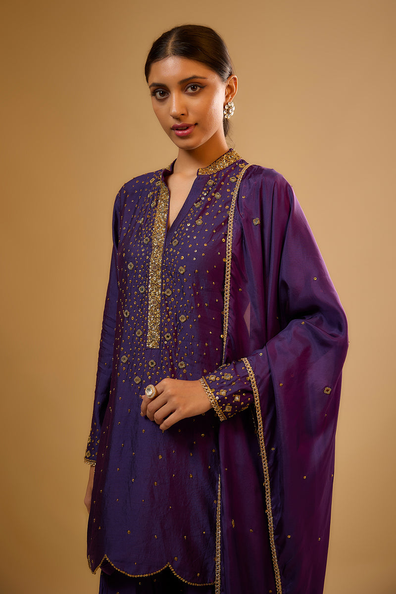 Nazakat Purple Heavy Mirror Work Sharara Set
