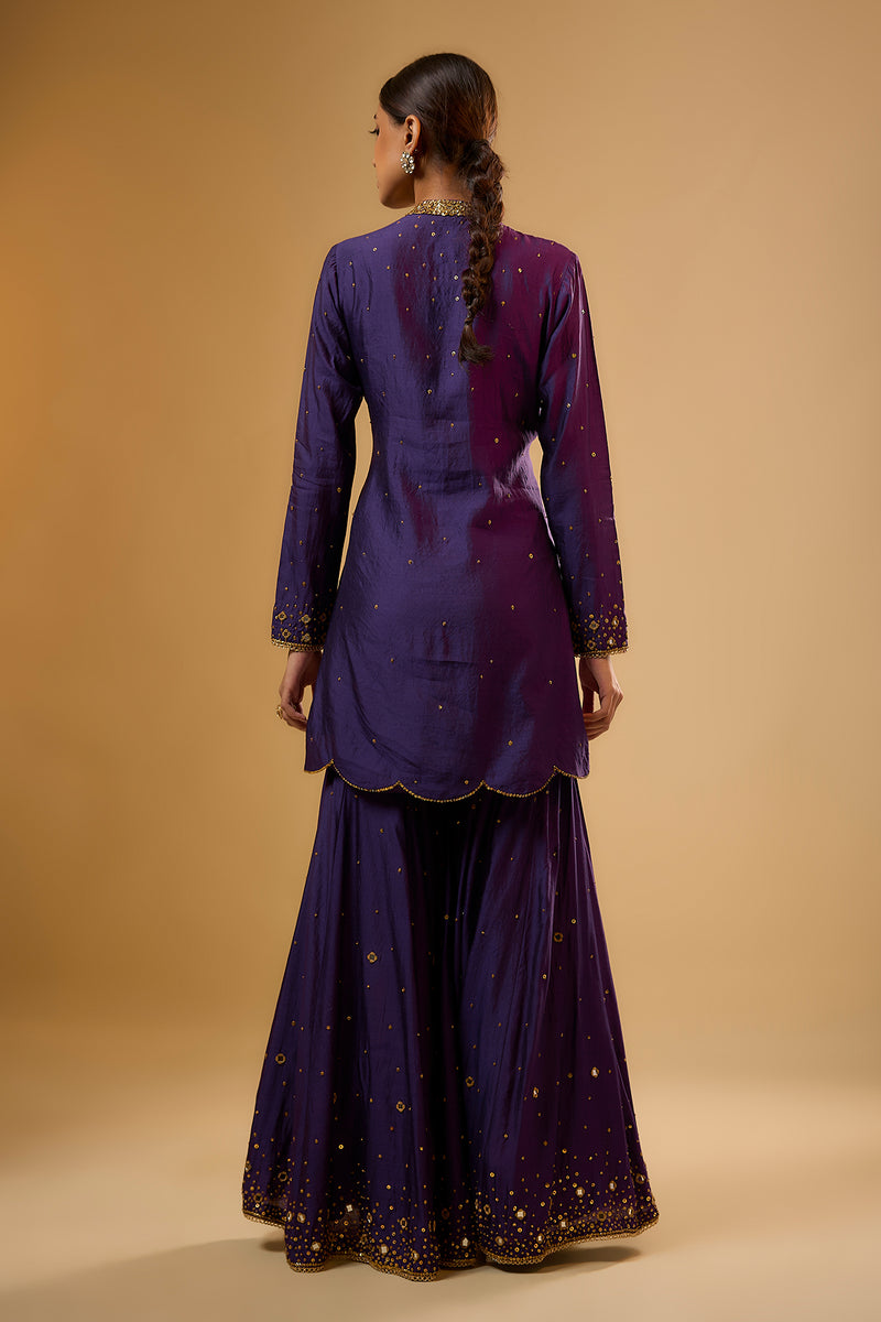 Nazakat Purple Heavy Mirror Work Sharara Set