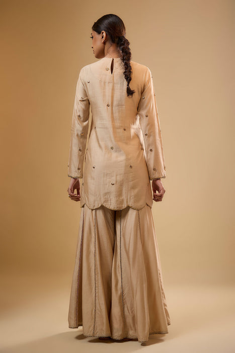 Nazakat Ivory Lotus Yoke Sharara Set