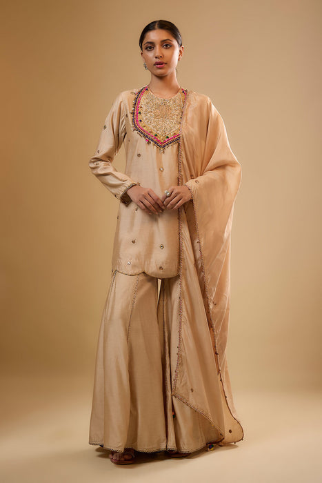 Nazakat Ivory Lotus Yoke Sharara Set