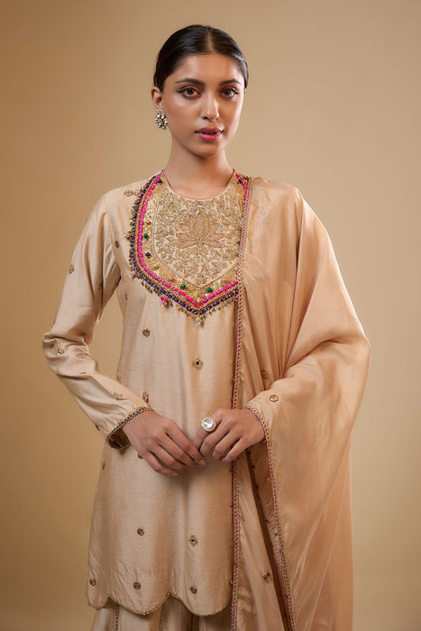 Nazakat Ivory Lotus Yoke Sharara Set