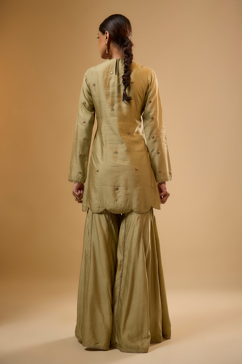 Nazakat Light Green Lotus Yoke Sharara Set