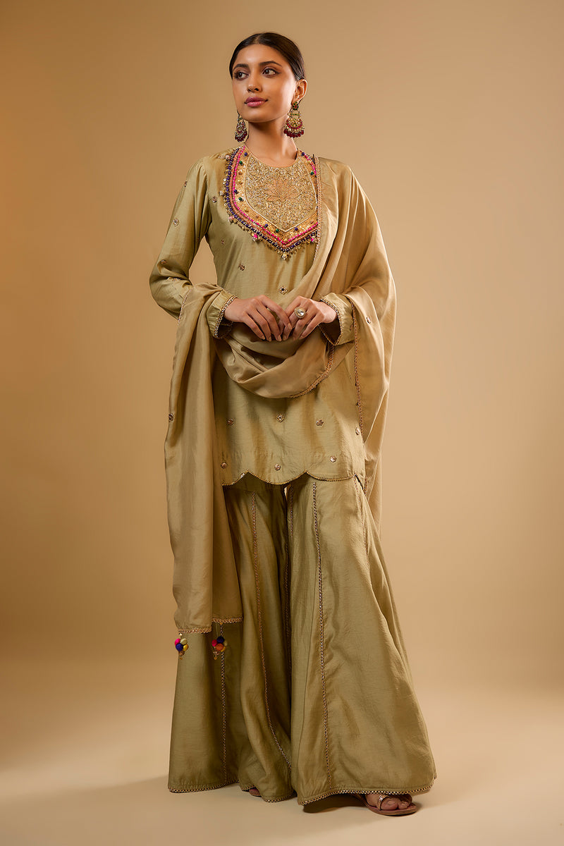 Nazakat Light Green Lotus Yoke Sharara Set